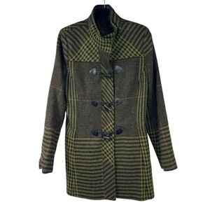 Triona Green Black 100% Wool Ireland Made Zipper Toggle Closure‎ Coat Womens
